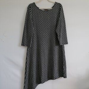 Reborn Womens Black & White Geometric Asymmetrical Hem 3/4 Sleeve Dress Size XL